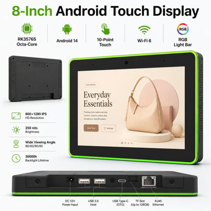 WA8059T 8 inch HD Touch Screen Digital Signage with LED, 4GB+32GB, Android 14 RK3576S Octa Core, EU Plug, US Plug, UK Plug