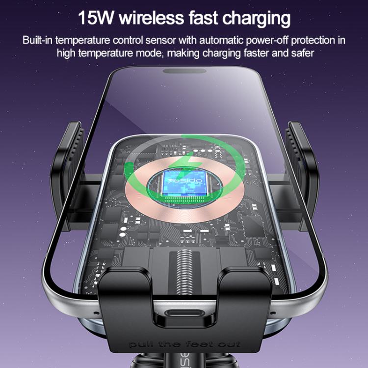 Yesido C320 15W Car Suction Cup Clip Wireless Fast Charging Phone Holder, C320