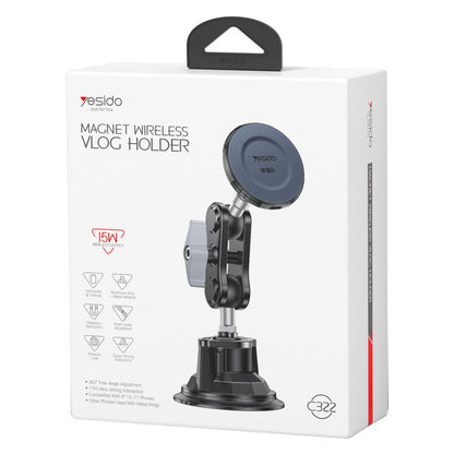 Yesido C322 15W Car Suction Cup Strong Magnetic Wireless Fast Charging Phone Shooting Holder Standard Version, C322