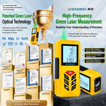 ZHENBING N1 Advanced Version Handheld Green Cross Line Laser Distance Meter, 50m, 70m, 100m, 120m, 150m