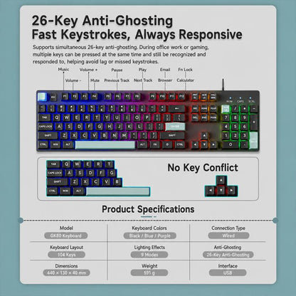 SHIPADOO GK80 104 Keys Mechanical Feel USB Wired Keyboard
