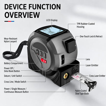 OUXIAOJIANG 3 in 1 High-Precision Handheld Cross Line Laser Rangefinder Digital Tape Measure, 40m, 60m