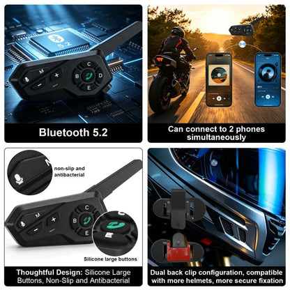 Motorcycle Helmet Waterproof Wireless Walkie-Talkie Bluetooth Earphone, Black