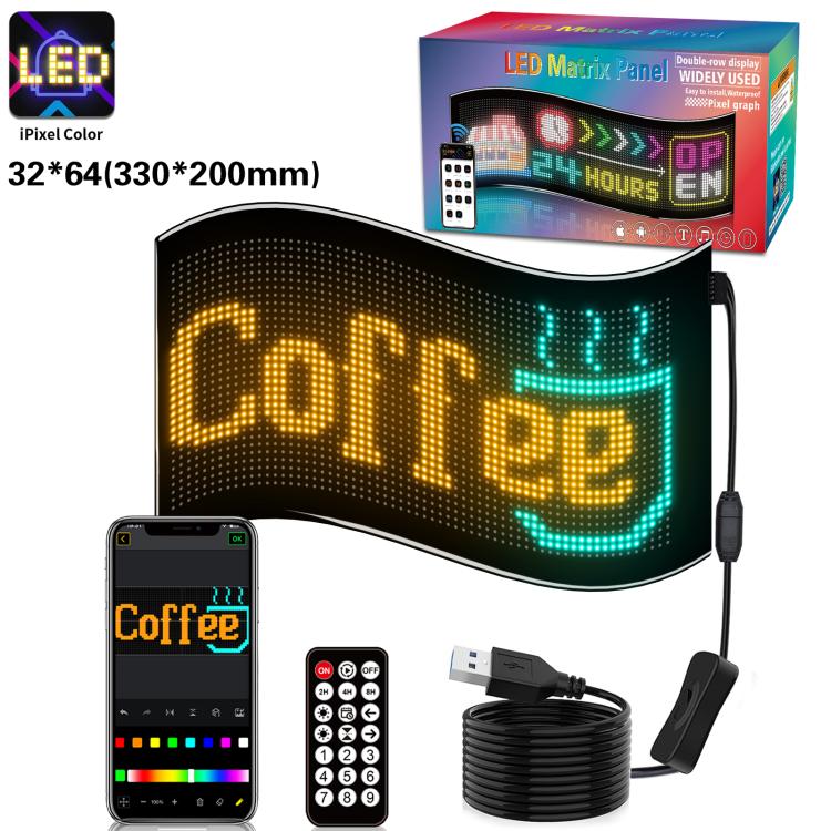 Double Row Ultra-Thin Waterproof LED Flexible Advertising Matrix Display Screen, USB 32x64 Pixels, USB 32x96 Pixels, USB 32x128 Pixels, USB 32x160 Pixels, USB 32x192 Pixels