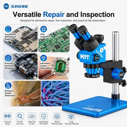 SUNSHINE M9T-B11 6X-45X Continuous Zoom Trinocular HD Stereo Microscope