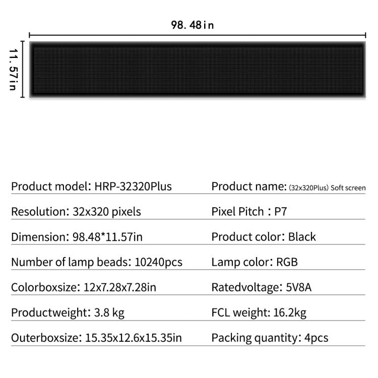 32x320 Pixels Dual Row Ultra-Thin LED Flexible Advertising Matrix Display Screen, Size: 240 x 29.4cm, 240 x 29.4cm
