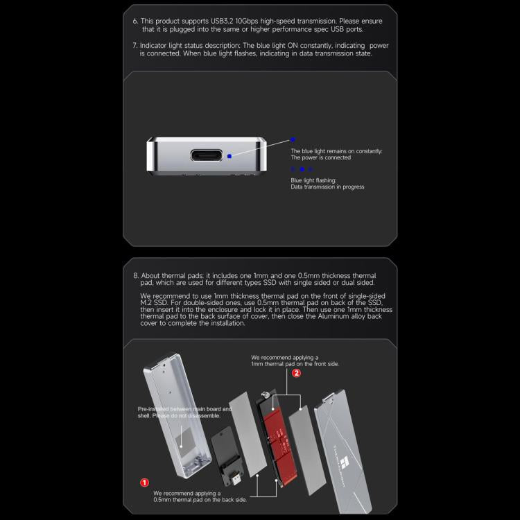 THERMALRIGHT HR-EB115 20Gbps M.2 NVMe SSD Enclosure with Type-C to Type-C Cable, EB115-20G C-C Cable