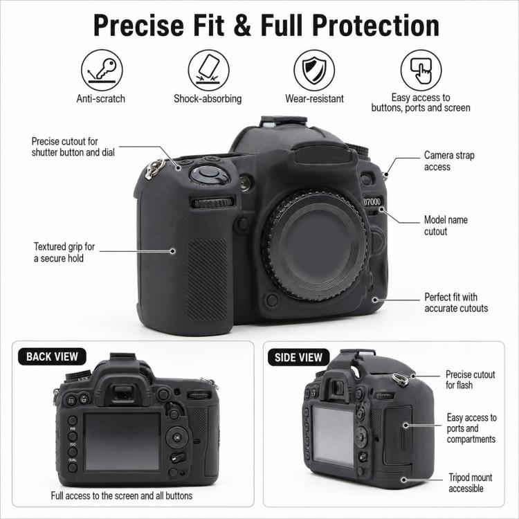 Soft Silicone Camera Protective Case, For Nikon D7000