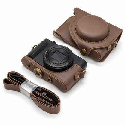 Full Body Retro Vegan Leather Camera Case Bag with Strap, For Sony DSC-WX500