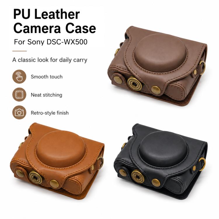 Full Body Retro Vegan Leather Camera Case Bag with Strap, For Sony DSC-WX500