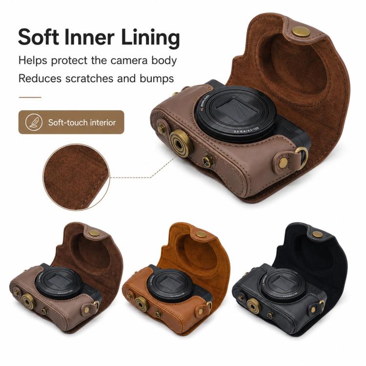 Full Body Retro Vegan Leather Camera Case Bag with Strap, For Sony DSC-WX500