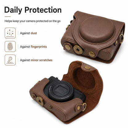 Full Body Retro Vegan Leather Camera Case Bag with Strap, For Sony DSC-WX500