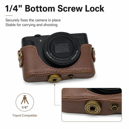 Full Body Retro Vegan Leather Camera Case Bag with Strap, For Sony DSC-WX500