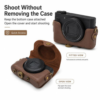 Full Body Retro Vegan Leather Camera Case Bag with Strap, For Sony DSC-WX500