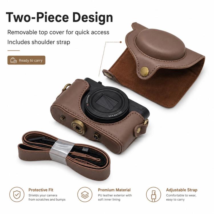 Full Body Retro Vegan Leather Camera Case Bag with Strap, For Sony DSC-WX500