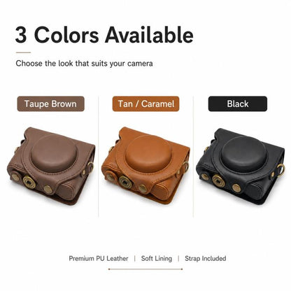 Full Body Retro Vegan Leather Camera Case Bag with Strap, For Sony DSC-WX500