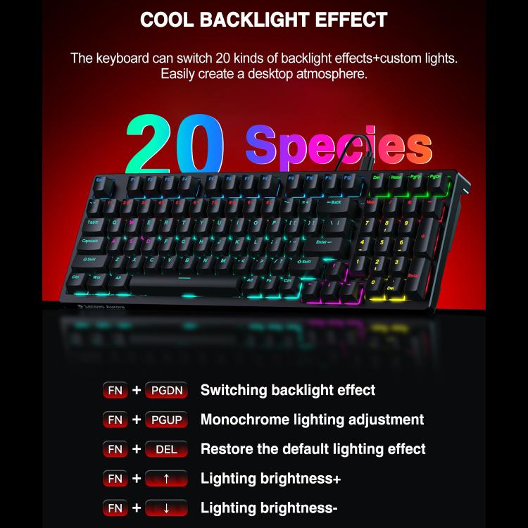 Lenovo GK10 RGB 98 Keys Wired Mechanical Keyboard, Tea Axis, Red Axis, Blue Axis