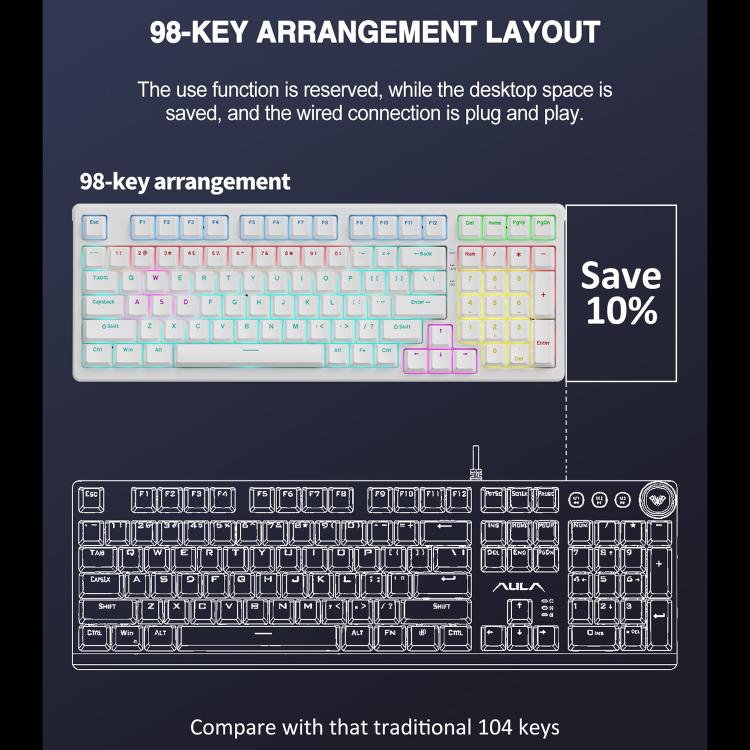 Lenovo GK10 RGB 98 Keys Wired Mechanical Keyboard, Tea Axis, Red Axis, Blue Axis