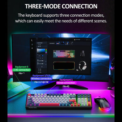 Lenovo GK10 RGB 98 Keys Three Modes Wireless Mechanical Keyboard, Tea Axis, Red Axis, Blue Axis