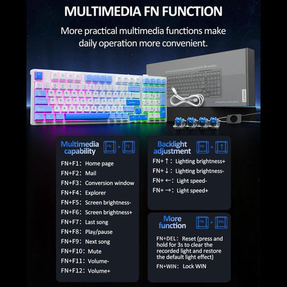 Lenovo GK10 RGB 98 Keys Three Modes Wireless Mechanical Keyboard, Tea Axis, Red Axis, Blue Axis