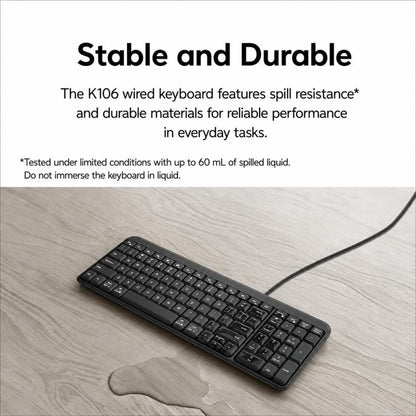 Logitech K106 USB Waterproof Splash Wired Keyboard, K106