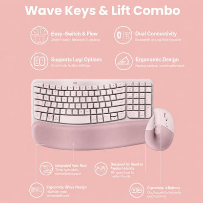 Logitech WAVE KEYS LIFT COMBO Wireless Ergonomic Keyboard Mouse Set