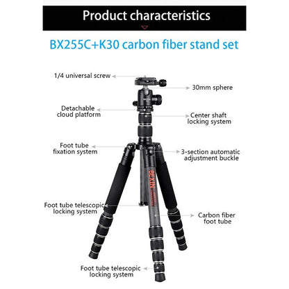 BEXIN BX255C K30 Portable Carbon Fiber Tripod for Camera Dslr, BX255C