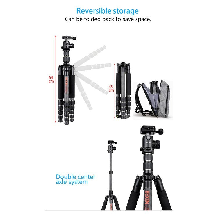 BEXIN BX255C K30 Portable Carbon Fiber Tripod for Camera Dslr, BX255C