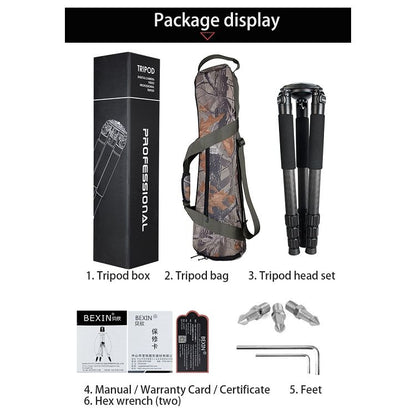 BEXIN ST364C Rugged Camcorder Photographic Carbon Fiber Big Tripod, Max Tube: 36mm, ST364C