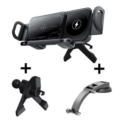 X01 2 In 1 Car Dual Coil 15W Wireless Charger Rotating Navigation Bracket, Bracket + Air Vent Base, Bracket + Dashboard Base, Bracket + Air Vent Base + Dashboard Base