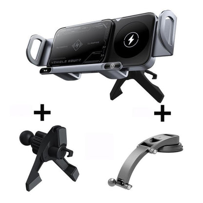 X01 2 In 1 Car Dual Coil 15W Wireless Charger Rotating Navigation Bracket, Bracket + Air Vent Base, Bracket + Dashboard Base, Bracket + Air Vent Base + Dashboard Base