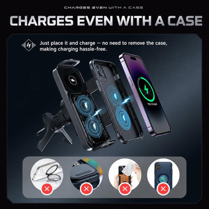 X01 2 In 1 Car Dual Coil 15W Wireless Charger Rotating Navigation Bracket, Bracket + Air Vent Base, Bracket + Dashboard Base, Bracket + Air Vent Base + Dashboard Base