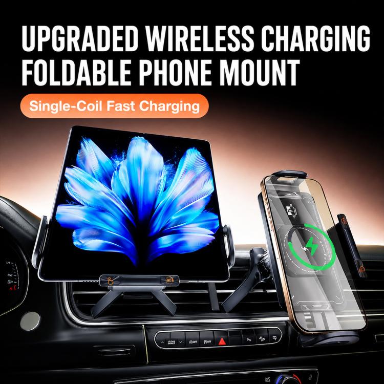 A03 Car Single Coil 15W Wireless Charger Rotating Navigation Bracket, A03 (Black)