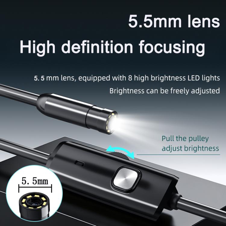 AN112T Type-C IP67 8LEDs 5.5mm Industry Digital Endoscope, 1m Flexible Cable, 2m Flexible Cable, 3.5m Flexible Cable, 5m Flexible Cable, 10m Flexible Cable, 1m Hard Cable, 2m Hard Cable, 3.5m Hard Cable, 5m Hard Cable, 10m Hard Cable
