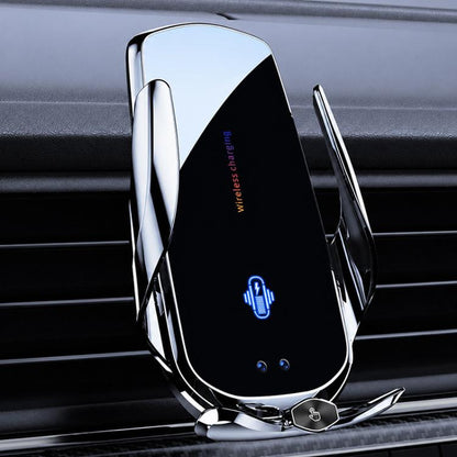 F4 Smart Infrared Sensing  Car Magnetic Wireless Charging Phone Holder, Gunmetal, Silver