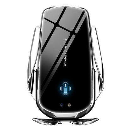 F4 Smart Infrared Sensing  Car Magnetic Wireless Charging Phone Holder, Gunmetal, Silver