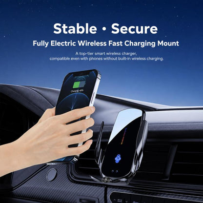 F4 Smart Infrared Sensing  Car Magnetic Wireless Charging Phone Holder, Gunmetal, Silver