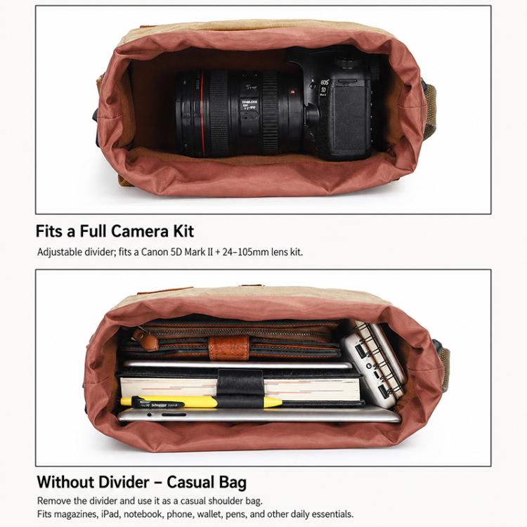 Canvas DSLR Camera Messenger Bag Shockproof Large Capacity Bag, 27 x 20 x 13cm