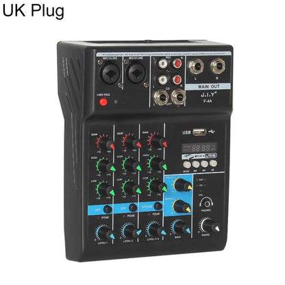 F-4A Multi-function Professional 4-way Recording Mixer Bluetooth Live Streaming Sound Card, EU Plug, UK Plug, US Plug, without Plug
