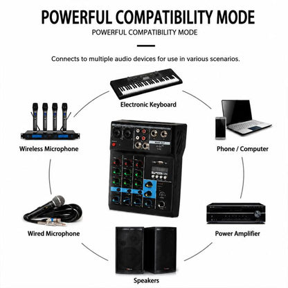 F-4A Multi-function Professional 4-way Recording Mixer Bluetooth Live Streaming Sound Card, EU Plug, UK Plug, US Plug, without Plug