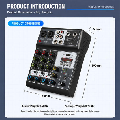 F-4A Pro Multi-function Professional Recording Mixer Bluetooth Live Streaming Sound Card, EU Plug, UK Plug, US Plug