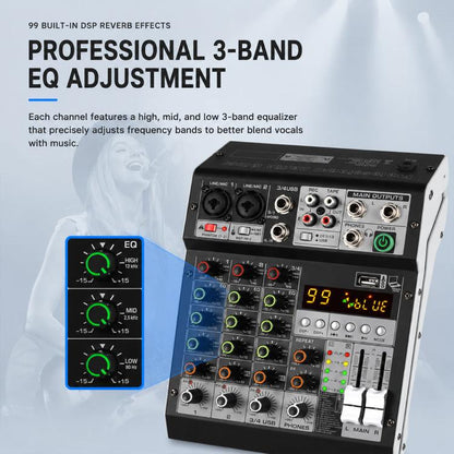 TP-4M 4-Channel Multi-function Professional Recording Mixer Bluetooth Sound Card, EU Plug, UK Plug, US Plug