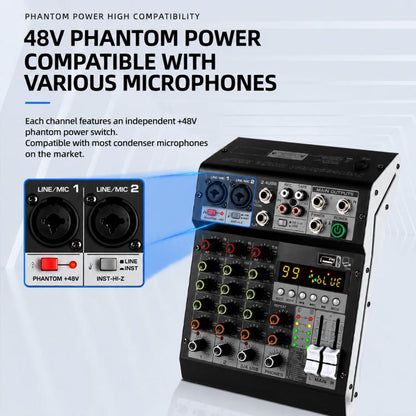 TP-4M 4-Channel Multi-function Professional Recording Mixer Bluetooth Sound Card, EU Plug, UK Plug, US Plug