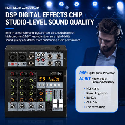 TP-4M 4-Channel Multi-function Professional Recording Mixer Bluetooth Sound Card, EU Plug, UK Plug, US Plug