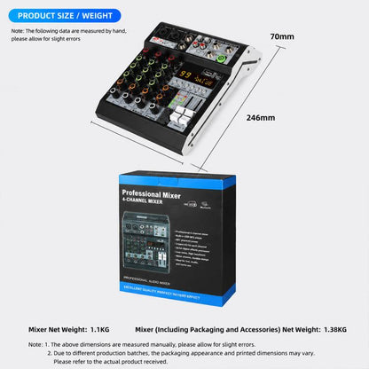 TP-6M 6-Channel Multi-function Professional Recording Mixer Bluetooth Sound Card, EU Plug, UK Plug, US Plug