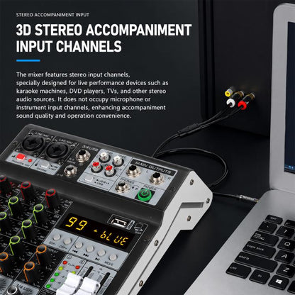 TP-6M 6-Channel Multi-function Professional Recording Mixer Bluetooth Sound Card, EU Plug, UK Plug, US Plug