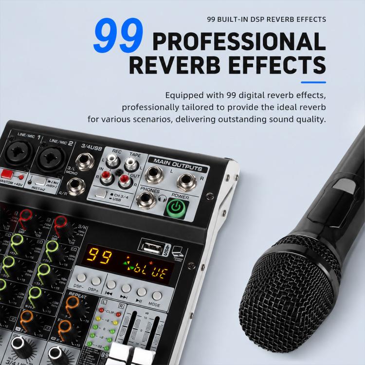 TP-6M 6-Channel Multi-function Professional Recording Mixer Bluetooth Sound Card, EU Plug, UK Plug, US Plug