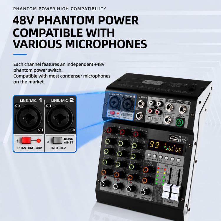 TP-8M 8-Channel Multi-function Professional Recording Mixer Bluetooth Sound Card, EU Plug, UK Plug, US Plug