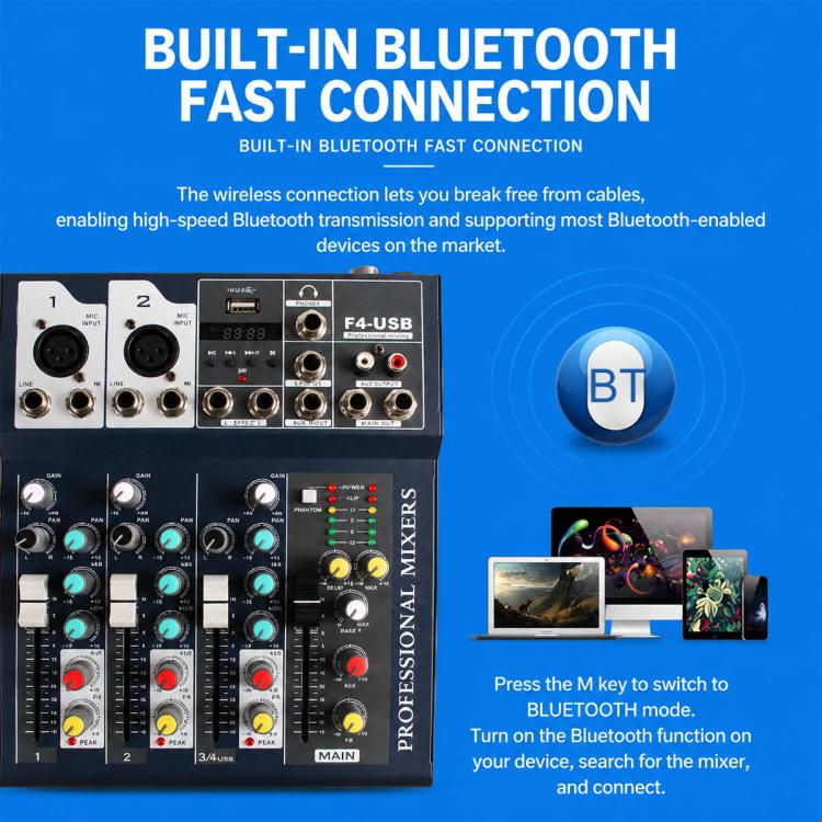 F7 7-Channel Multi-function Professional Bluetooth Live Streaming Mixer, EU Plug, UK Plug, US Plug