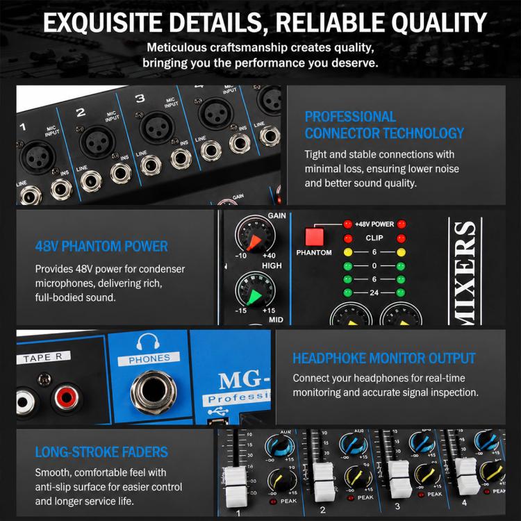 MG-04 4-Channel Multi-function Professional Bluetooth Live Streaming Recording Mixer, EU Plug, UK Plug, US Plug